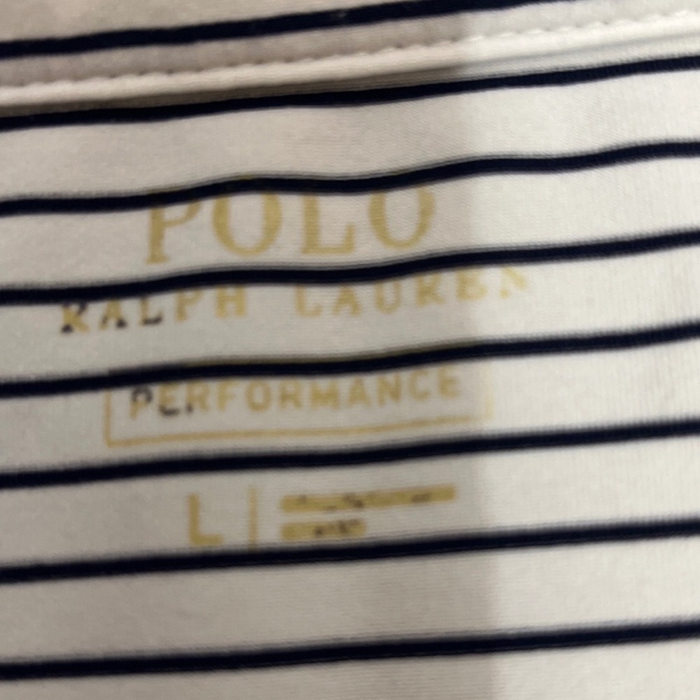 Polo Ralph Lauren Performance Mens Large Striped Golf Polo Shirt White Navy Blue